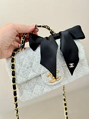 Chanel Mini Flap Bag with Top Handle Tweed, Silk & Gold Tone Metal White & Black - 20x13x6cm - 5