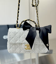 Chanel Mini Flap Bag with Top Handle Tweed, Silk & Gold Tone Metal White & Black - 20x13x6cm - 3