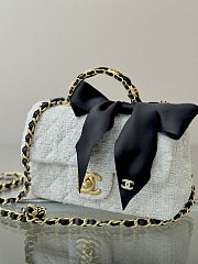 Chanel Mini Flap Bag with Top Handle Tweed, Silk & Gold Tone Metal White & Black - 20x13x6cm - 2