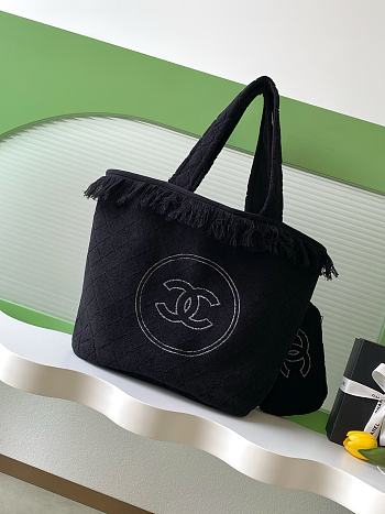 Chanel Coco Beach Quilted Terry Tote Black - 58x38x20cm