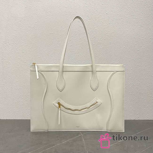 Celine Flat Cabas New Luggage In Glossy Calfskin White - 44.5x31.5x0.5cm - 1