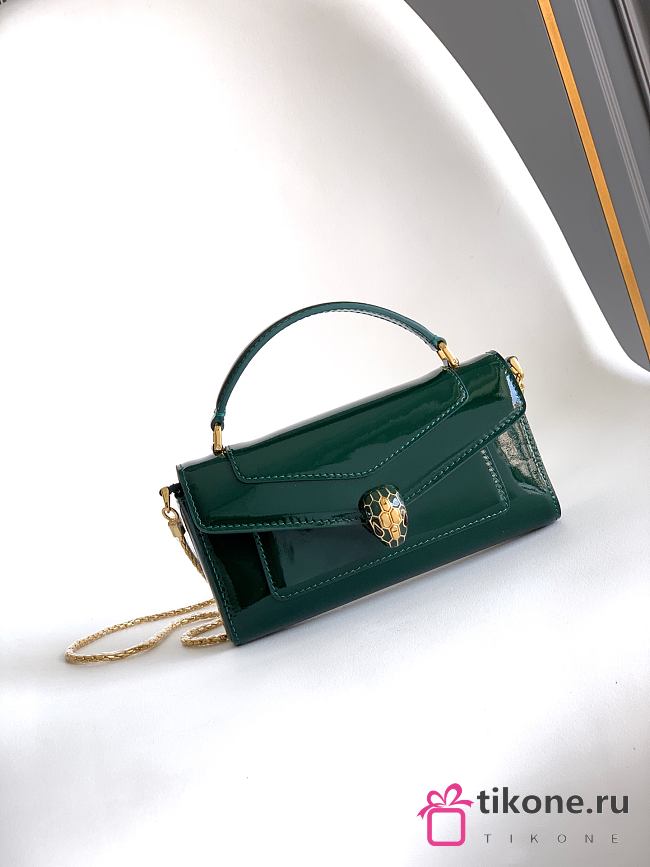 Bvlgari Serpenti Forever Phone Case In Green Patent Leather - 19x10x3.5cm - 1