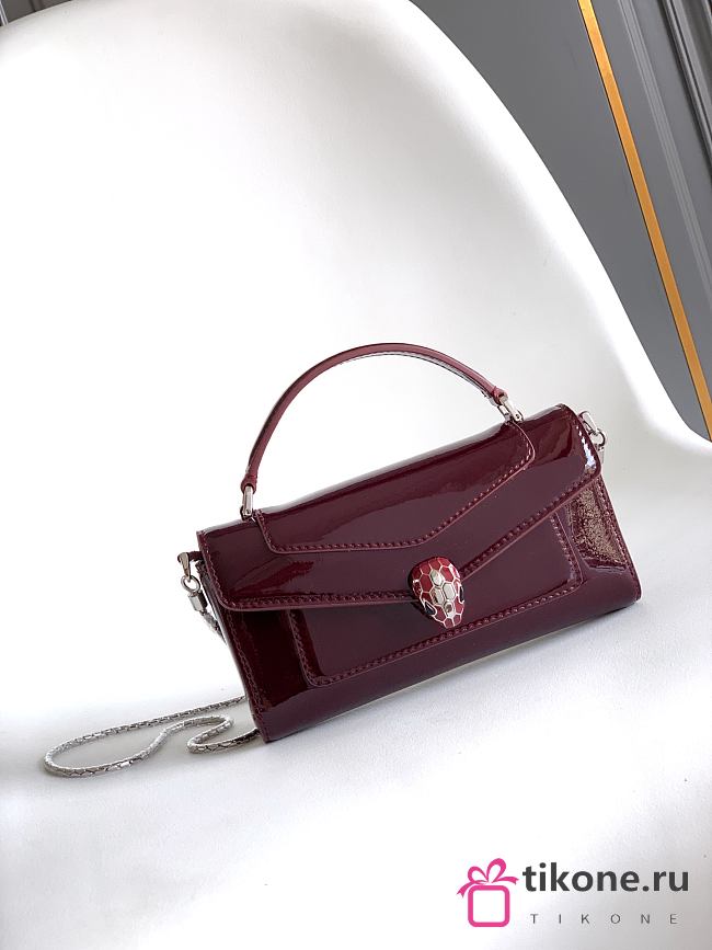 Bvlgari Serpenti Forever Phone Case In Burgundy Patent Leather - 19x10x3.5cm - 1
