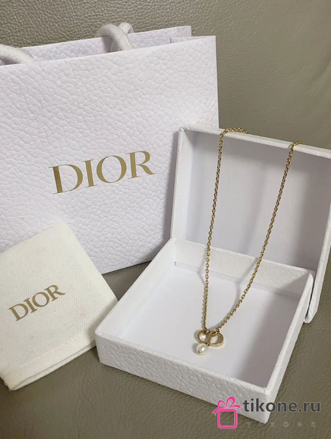 Dior Dior Petit CD Necklace Gold Finish Metal and White Resin Pearl - 1