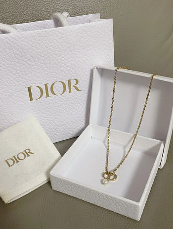 Dior Dior Petit CD Necklace Gold Finish Metal and White Resin Pearl