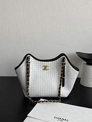 Chanel Small Shopping Bag Braided Raffia Calfskin & Gold Tone Metal White & Black - 20x28x7cm - 1