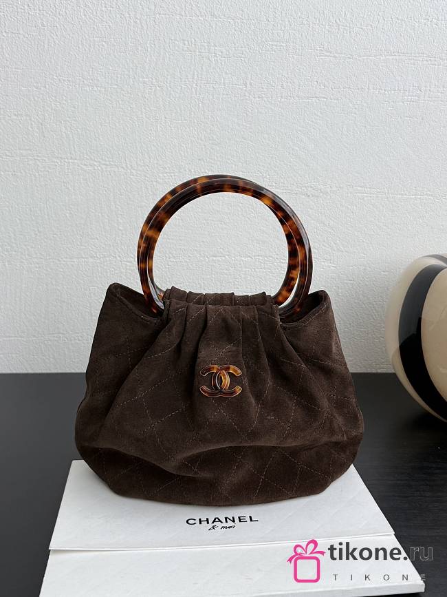 Chanel Small Hobo Bag Suede Calfskin Turtoise Shell Effect Plexi & Gold Tone Metal Brown - 24x18x12cm - 1