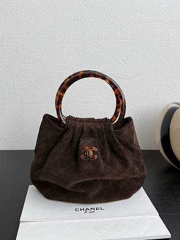 Chanel Small Hobo Bag Suede Calfskin Turtoise Shell Effect Plexi & Gold Tone Metal Brown - 24x18x12cm