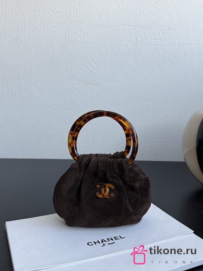 Chanel Mini Hobo Bag Suede Calfskin Turtoise Shell Effect Plexi & Gold Tone Metal Brown - 12x9x5cm - 1
