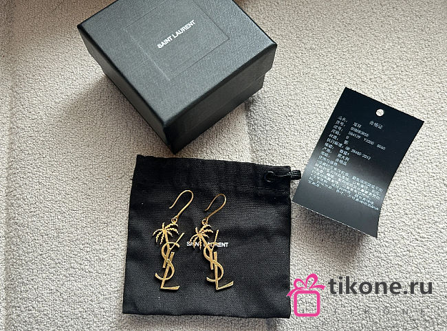 Ysl Monogram Palm Tree Earrings Gold - 1