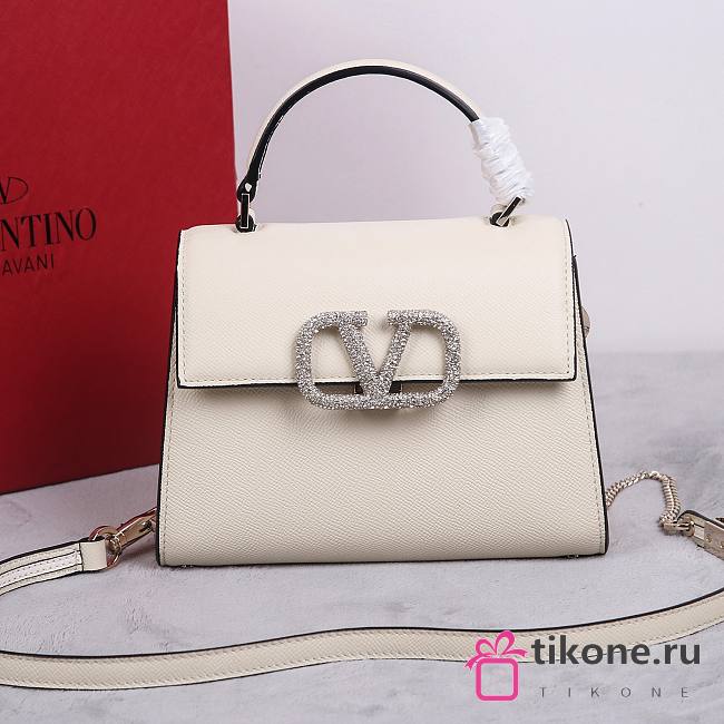 Valentino Garavani Small Vsling Handbag With Jewel Logo Embroidery White - 22x17x9cm - 1
