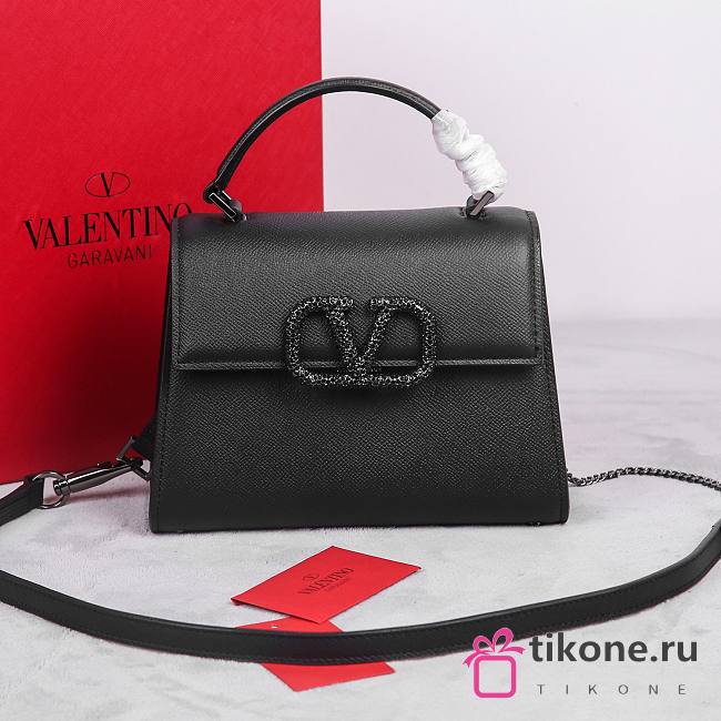 Valentino Garavani Small Vsling Handbag With Jewel Logo Embroidery Black - 22x17x9cm - 1