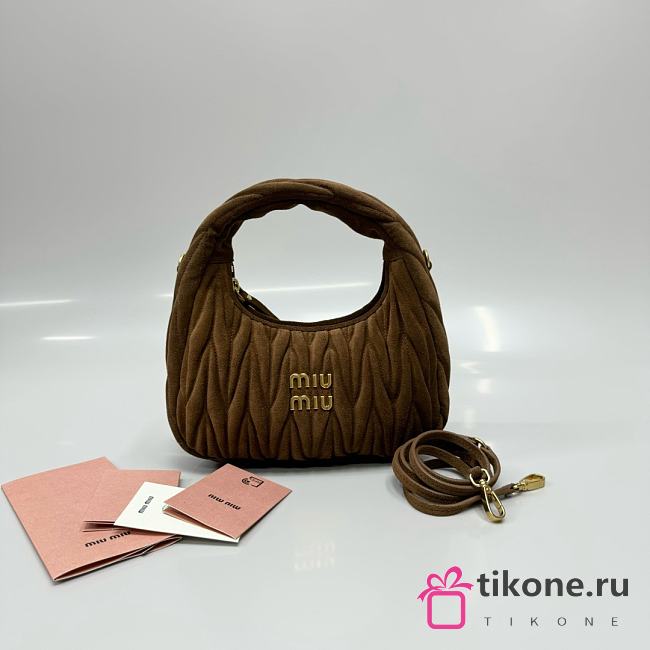 Miumiu Small Wander Matelasse Suede Bag Brown 5BC125 - 20x17x6cm - 1