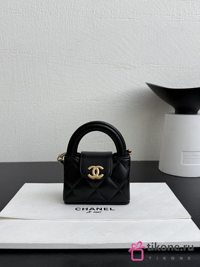 Chanel Mini Bag Charm Shiny Lambskin & Gold Tone Metal Black - 11.5x10x4cm - 1