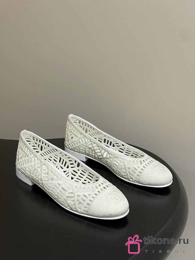 Chanel Ballet Flats Embroidered Cotton White - 1