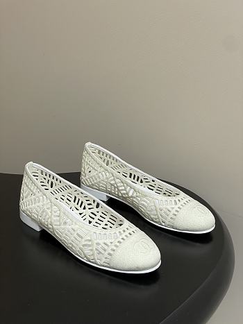 Chanel Ballet Flats Embroidered Cotton White