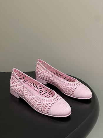Chanel Ballet Flats Embroidered Cotton Pink