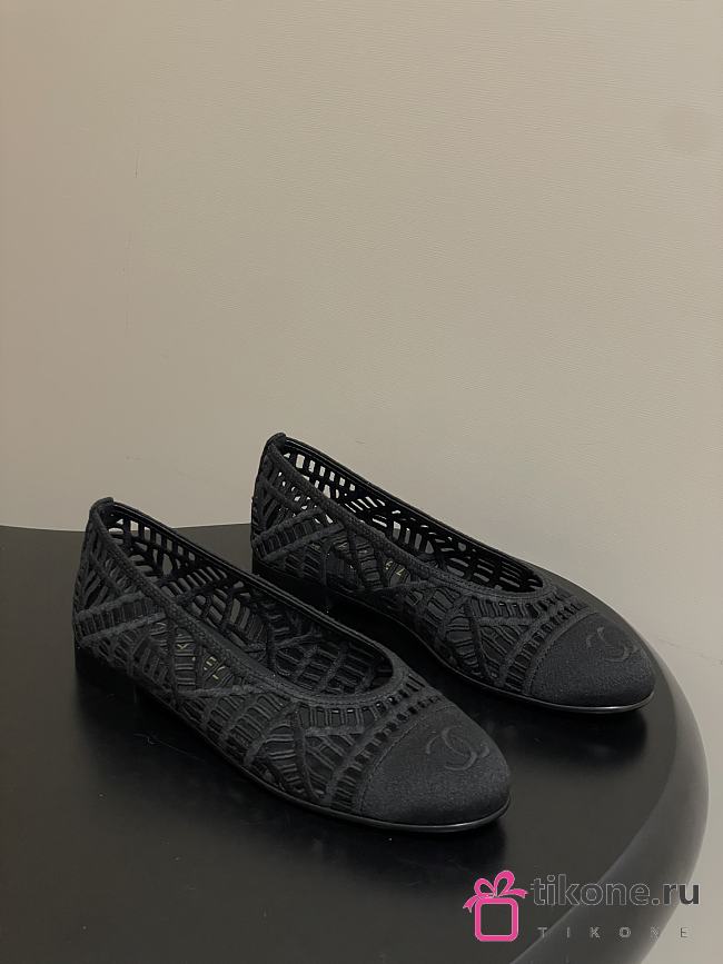 Chanel Ballet Flats Embroidered Cotton Black - 1