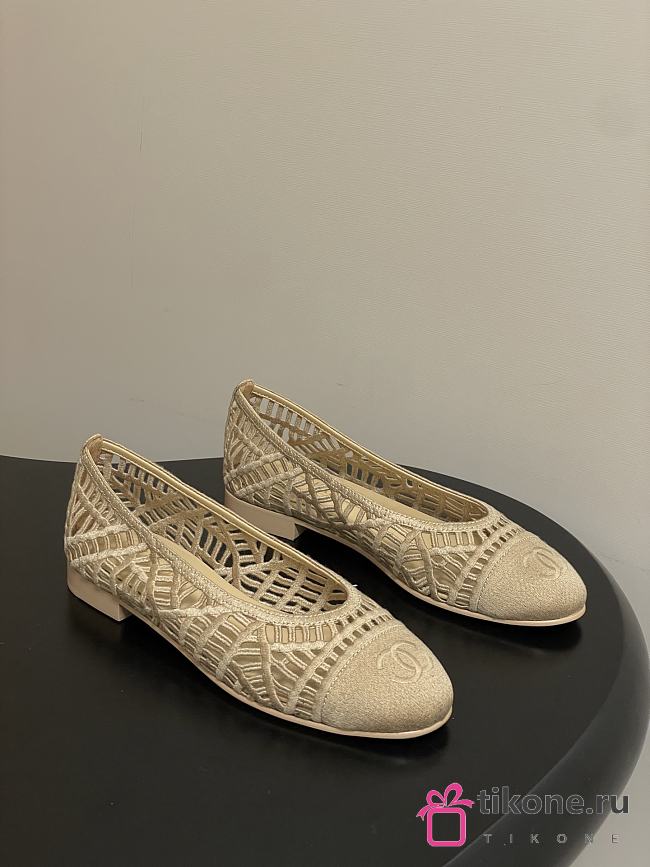 Chanel Ballet Flats Embroidered Cotton Beige - 1