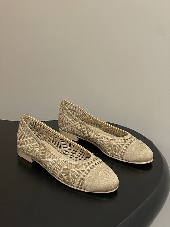 Chanel Ballet Flats Embroidered Cotton Beige