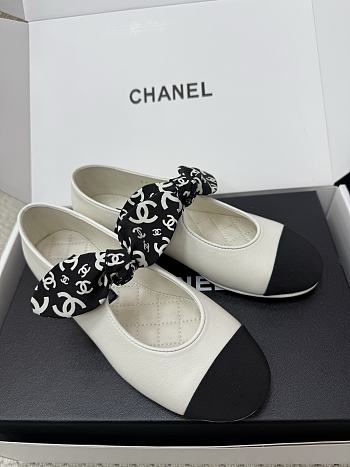 Chanel Mary Janes Lambskin Silk & Grosgrain White & Black