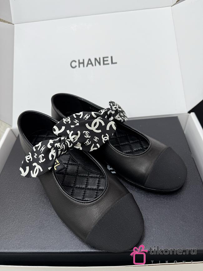 Chanel Mary Janes Lambskin Silk & Grosgrain Black - 1