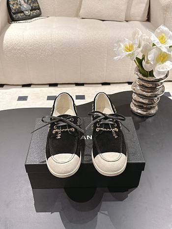 Chanel Moccasins Suede Calfskin Black & Light Grey
