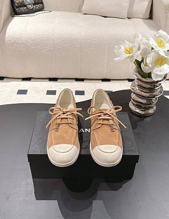 Chanel Moccasins Suede Calfskin Brown & Light Grey