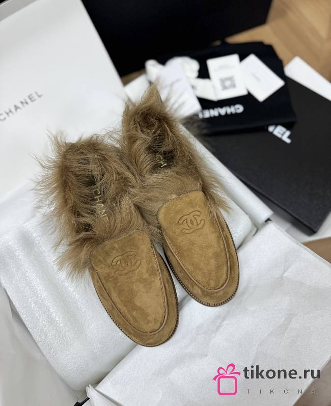 Chanel Moccasins Suede Kidskin & Shearling Lambskin Brown - 1