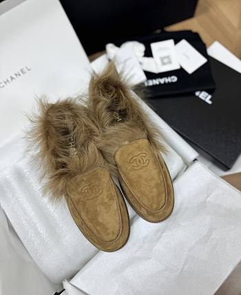 Chanel Moccasins Suede Kidskin & Shearling Lambskin Brown