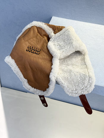 Miumiu Shearling Sheepskin Trapper Hat Camel Brown