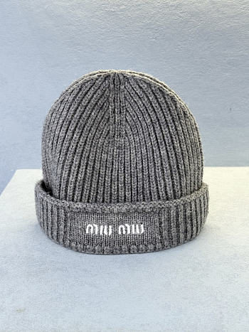 Miumiu Wool And Cashmere Beanie Gray