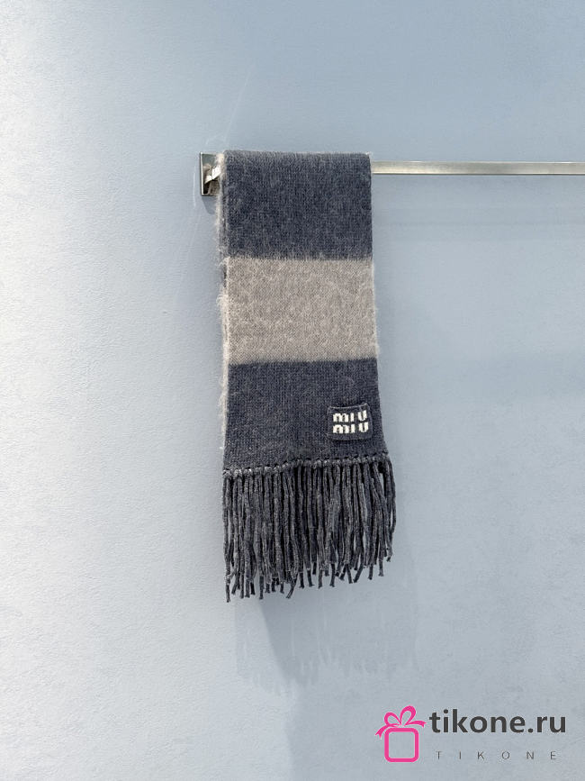 Miumiu Wool Scarf With Fringes Blue/Sky Blue - 1