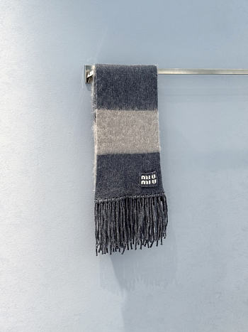 Miumiu Wool Scarf With Fringes Blue/Sky Blue