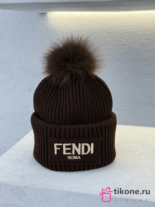 Fendi Hat Wool Beanie Brown - 1