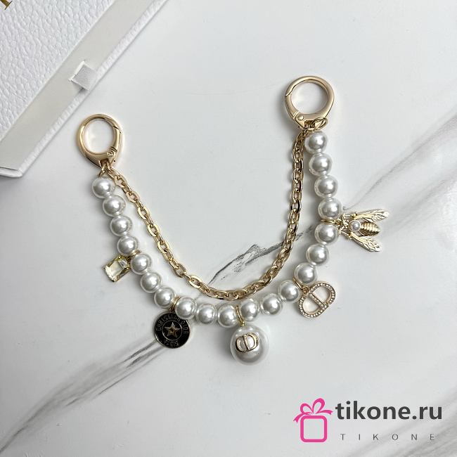 Dior Pearl Chain Bag Charm With CD Bee Pendant In Silver And Gold - 1