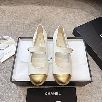 Chanel Mary Janes Lambskin White & Gold