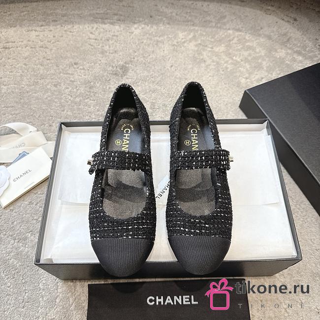 Chanel Mary Janes Tweed & Grosgrain Black - 1