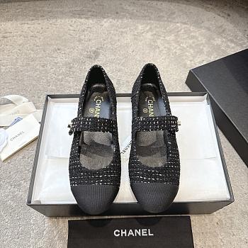 Chanel Mary Janes Tweed & Grosgrain Black