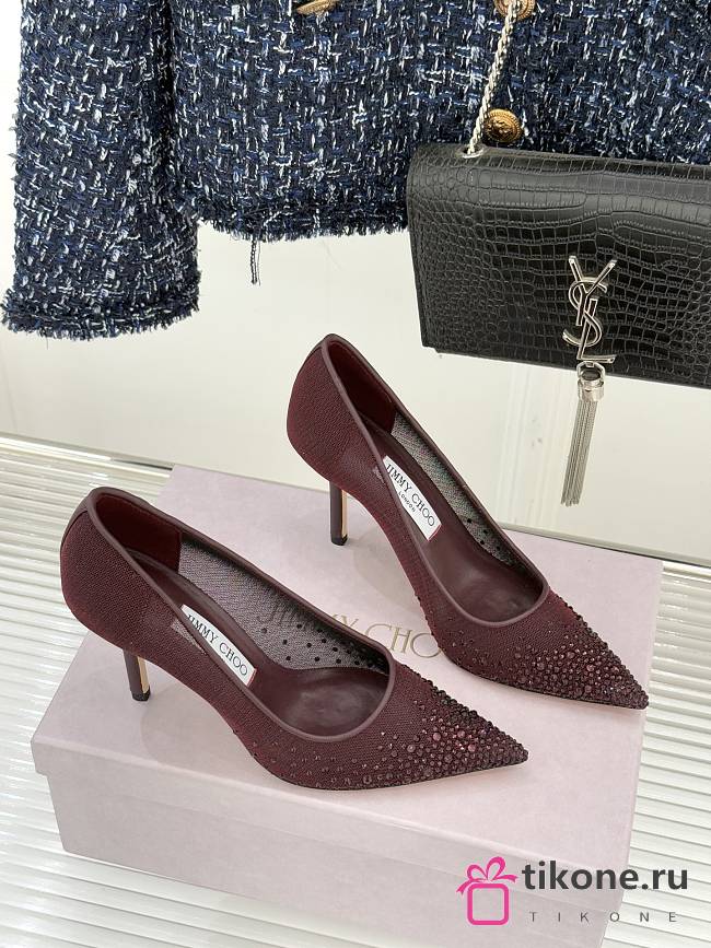 Jimmy Choo Love 85 Deep Merlot Mesh Pumps with Galaxy Crystal - 1