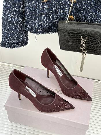 Jimmy Choo Love 85 Deep Merlot Mesh Pumps with Galaxy Crystal