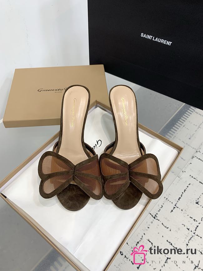 Gianvito Rossi Ilia 75 Mesh Trimmed Suede Sandals Brown - 1