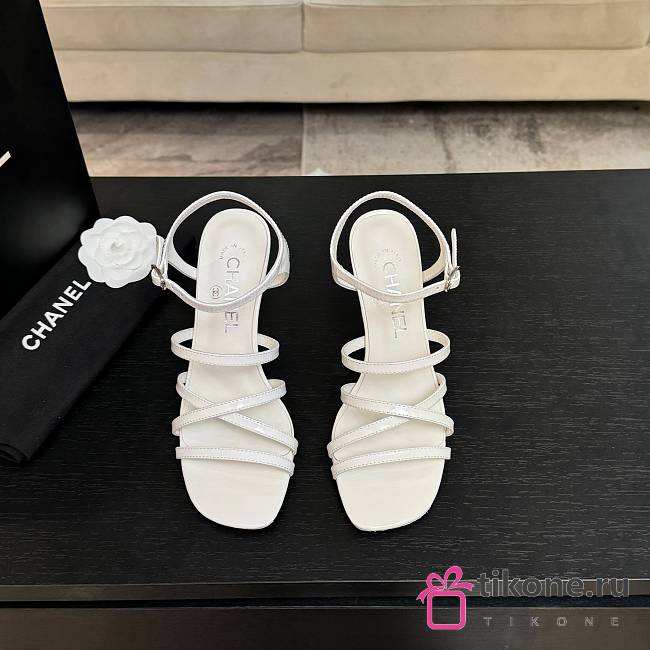 Chanel Sandals Patent Calfskin White 95mm - 1