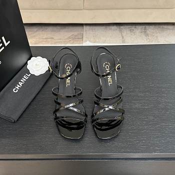 Chanel Sandals Patent Calfskin Black 95mm