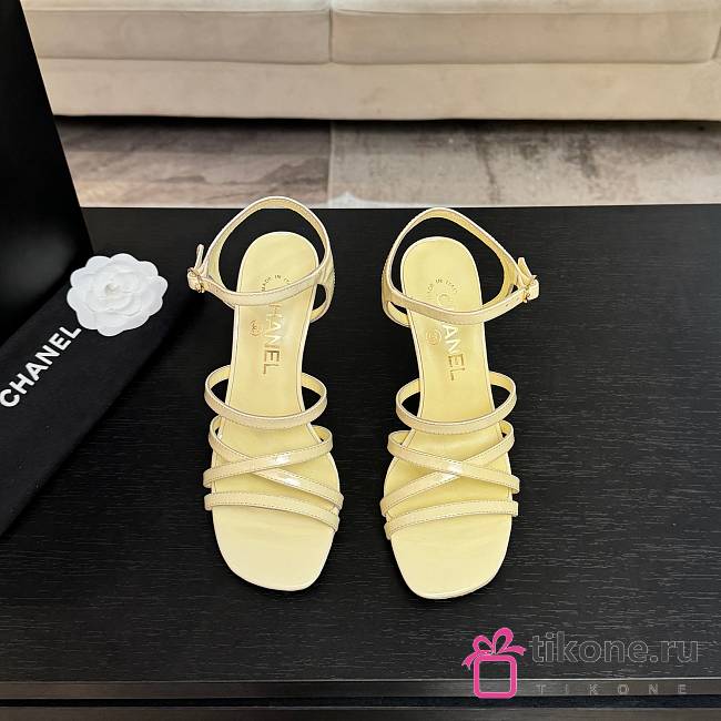 Chanel Sandals Patent Calfskin Light Yellow 95mm - 1