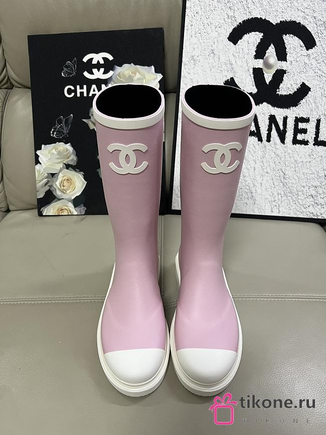 Chanel Rain Boots Pink and White - 1