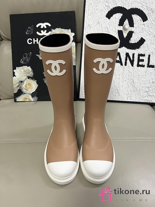 Chanel Rain Boots Brown and White - 1