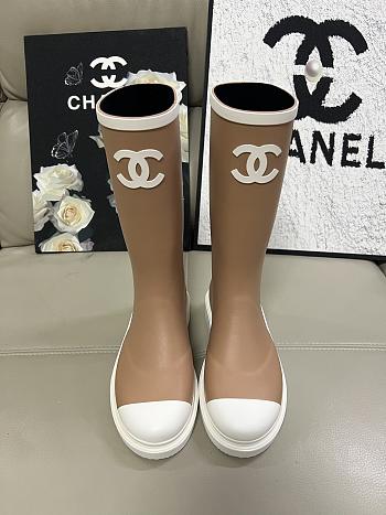 Chanel Rain Boots Brown and White