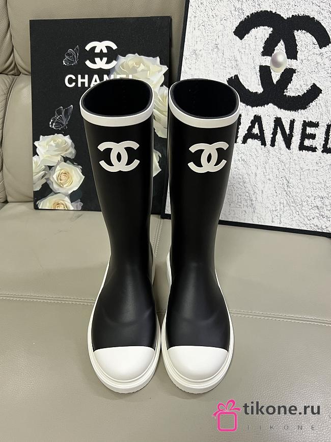 Chanel Rain Boots Black and White - 1