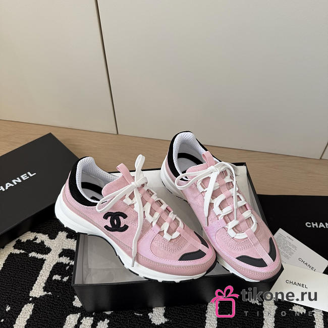 Chanel Sneakers Suede Calfskin Calfskin & Grosgrain Light Pink & Black - 1